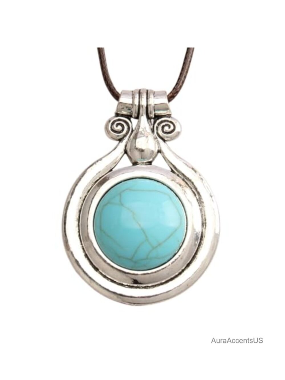 Vintage Leather Choker Necklace Boho Silver Alloy Turquoise Pendant Adjustable